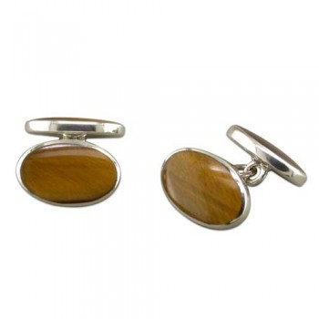 Sterling Hallmarked Silver Oval Tigers Eye Cuff links