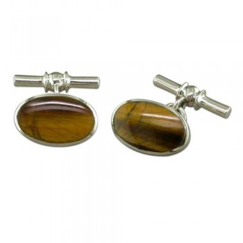 Hallmarked 925 Sterling Silver Tigers Eye Cuff links